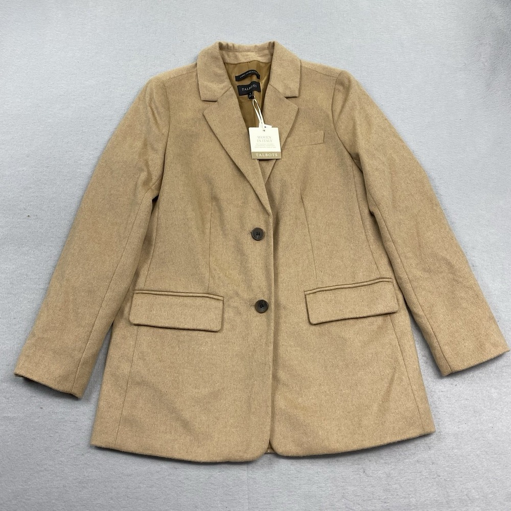 Talbots Jacket Womens 4 Beige 2 Button Wool Blend Surgeons Cuff Woven In Italy